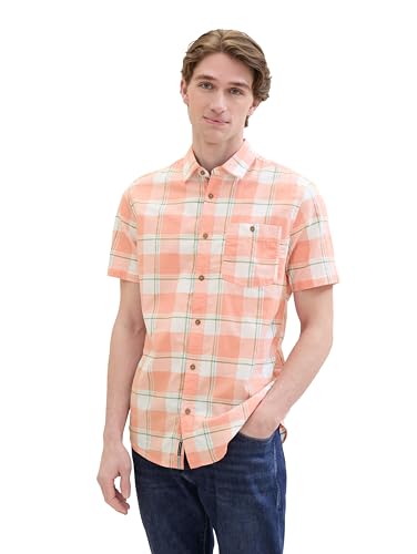 TOM TAILOR Herren Basic Tailliertes Hemd mit Karomuster, coral multicol structure check, L von TOM TAILOR