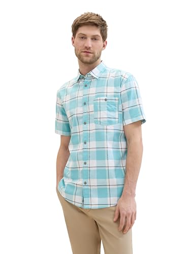 TOM TAILOR Herren Basic Tailliertes Hemd mit Karomuster, turquoise multicoloured check, M TOM TAILOR Herren Basic Tailliertes Hemd mit Karomuster, turquoise multicoloured check, M von TOM TAILOR