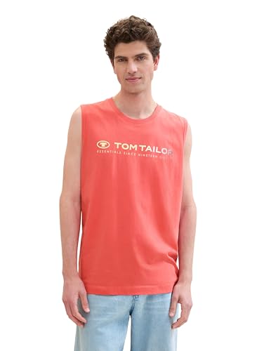 TOM TAILOR Herren Basic Tanktop mit Logo-Print, flamingo flower, S von TOM TAILOR