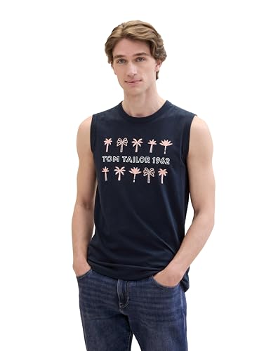 TOM TAILOR Herren Basic Tanktop mit Print, sky captain blue, S von TOM TAILOR
