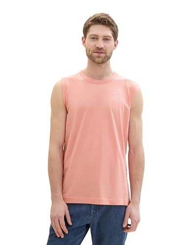 TOM TAILOR Herren Basic Tanktop mit Schriftzug-Print, Hazy Coral Rose, M von TOM TAILOR