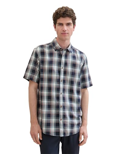 TOM TAILOR Herren Basic kurzarm-Hemd mit Karomuster, navy herringbone check, L von TOM TAILOR