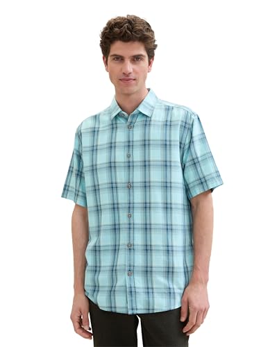 TOM TAILOR Herren Basic kurzarm-Hemd mit Karomuster, turquoise herringbone check, M TOM TAILOR Herren Basic kurzarm-Hemd mit Karomuster, turquoise herringbone check, M von TOM TAILOR