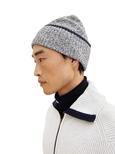 TOM TAILOR Herren Beanie Mütze 1032854, 30491 - Light Grey Navy Mouline, ONESIZE von TOM TAILOR