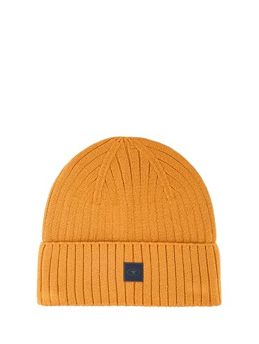 TOM TAILOR Herren Beanie Mütze aus Rippstrick mit Logo, 10821 - Peanut Butter Brown, OneSize von TOM TAILOR