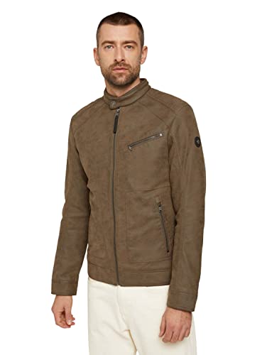 TOM TAILOR Herren Bikerjacke aus Kunstleder 1029792, 26303 - Dark Brown Fake Leather, L von TOM TAILOR