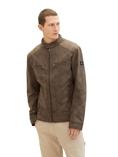 TOM TAILOR Herren Bikerjacke aus Velours, 30513 - Buffalo Brown Fake Leather, XXL von TOM TAILOR