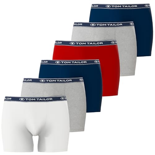 TOM TAILOR Herren Boxershorts, langes Bein | 3er Pack (DE/NL/SE/PL, Alphanumerisch, XL, Regular, Regular, 1 x weiß | 1 x rot | 2 x grau | 2 x Navy) von TOM TAILOR