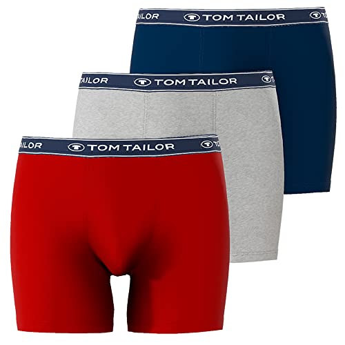 TOM TAILOR Herren Boxershorts, langes Bein | 3er Pack (as3, Alpha, m, Regular, Regular, Navy/Grau/Rot, M) von TOM TAILOR