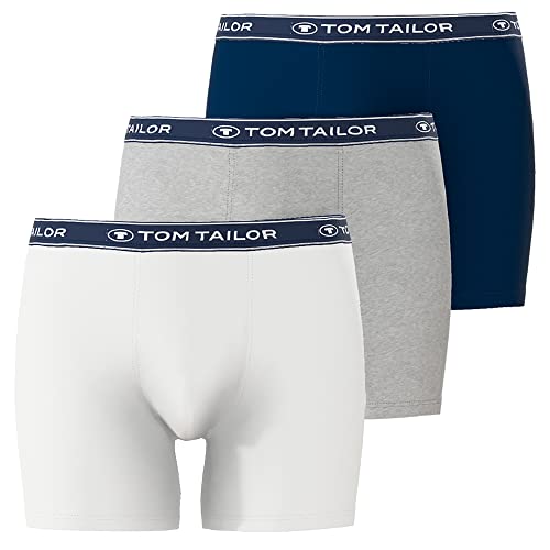 TOM TAILOR Herren Boxershorts, langes Bein | 3er Pack (as3, Alpha, xx_l, Regular, Regular, Grau/Weiss/Navy, XXL) von TOM TAILOR