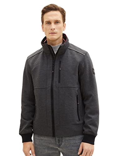 TOM TAILOR Herren 1037324 Casual Blouson Jacke mit Abnehmbarer Kapuze im Kragen, 31109-anthracite Knitted Structure, L von TOM TAILOR