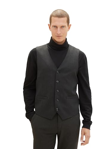 TOM TAILOR Herren Casual Weste mit seitlichen Abnähern, Black Grey Melange, 48 von TOM TAILOR