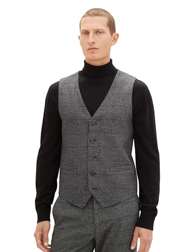 TOM TAILOR Herren Casual Weste mit seitlichen Abnähern, grey black grindle check, 46 von TOM TAILOR