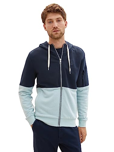 TOM TAILOR Herren 1037759 Colorblock Hoodie Sweatjacke, 10668-sky Captain Blue, XL von TOM TAILOR