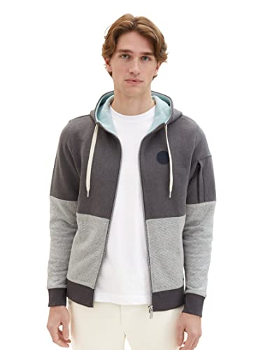 TOM TAILOR Herren 1037759 Colorblock Hoodie Sweatjacke, 11086-Dark Grey Melange, XXL von TOM TAILOR