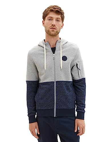 TOM TAILOR Herren 1037759 Colorblock Hoodie Sweatjacke, 12035-Grey Heather Melange, M von TOM TAILOR