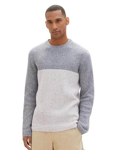 TOM TAILOR Herren Colorblock Pullover, grau melange neps colorblock, XL von TOM TAILOR