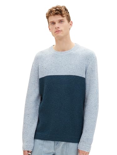 TOM TAILOR Herren Colorblock Pullover, middle blue neps colorblock, XL von TOM TAILOR