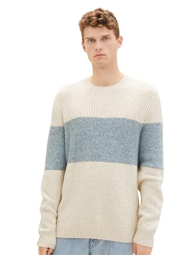 TOM TAILOR Herren Colorblock Strickpullover, grey mint beige colorblock, M von TOM TAILOR