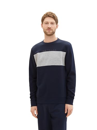 TOM TAILOR Herren Colourblock Sweatshirt mit Logo-Print, 10668 - Sky Captain Blue, XL von TOM TAILOR
