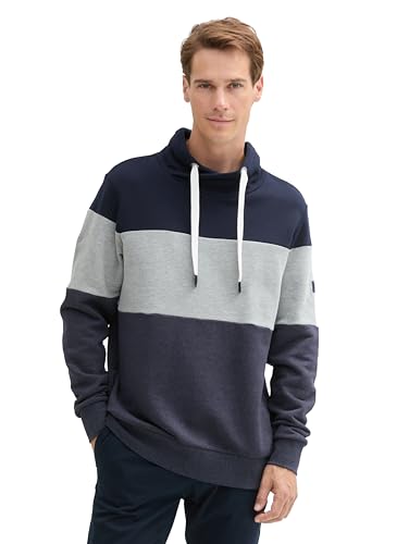 TOM TAILOR Herren Colourblock Sweatshirt mit hohem Kragen, 10668 - Sky Captain Blue, L von TOM TAILOR