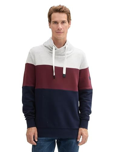 TOM TAILOR Herren Colourblock Sweatshirt mit hohem Kragen, 15398 - Light Stone Grey Melange, M von TOM TAILOR