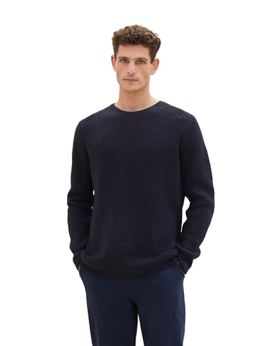 TOM TAILOR Herren Comfort Fit Crewneck Pullover, Knitted Navy Melange, XXXL von TOM TAILOR