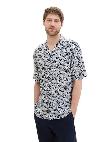 TOM TAILOR Herren Comfort Fit Hemd mit Allover Print, navy coloured leaf design, L von TOM TAILOR