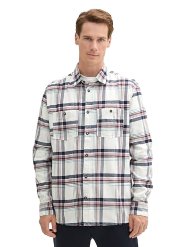 TOM TAILOR Herren Comfort Fit Hemd mit Karomuster,35965 - White Herringbone Check, M von TOM TAILOR