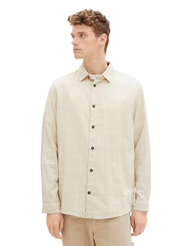 TOM TAILOR Herren Comfort Fit Hemd mit tonalem Karo-Muster, vintage beige tonal check, XL von TOM TAILOR