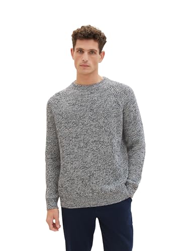 TOM TAILOR Herren Comfort Fit Strickpullover, navy mint white mouline, XL von TOM TAILOR