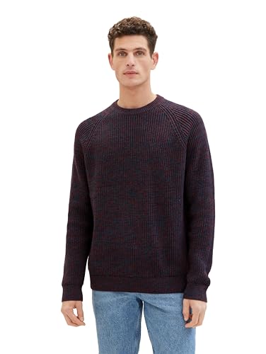 TOM TAILOR Herren Comfort Fit Strickpullover, red navy mouline, M von TOM TAILOR