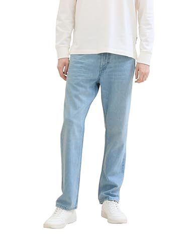 TOM TAILOR Herren Comfort Straight Jeans mit Leinen-Anteil, 10117 - Used Bleached Blue Denim, 34/32 von TOM TAILOR