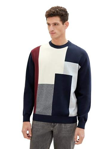 TOM TAILOR Herren Cosy Colormix Pullover, knitted multi color block, L von TOM TAILOR