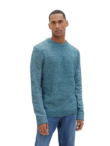 TOM TAILOR Herren Cosy Crewneck Pullover, deep pond green white core, S von TOM TAILOR