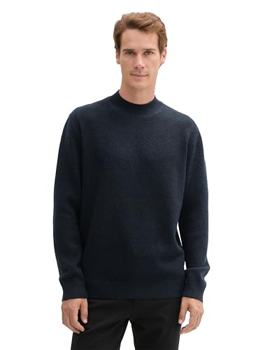 TOM TAILOR Herren Cosy Strickpullover mit Stehkragen, 37032 - Sky Captain Black Core, M von TOM TAILOR