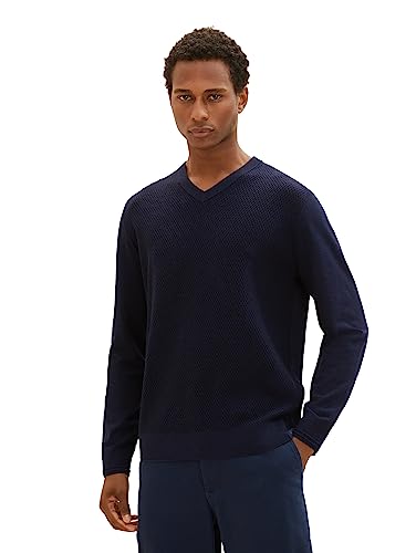 TOM TAILOR Herren 1038194 Cosy Strickpullover mit V-Ausschnitt, 13160-Knitted Navy Melange, M von TOM TAILOR