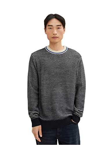 TOM TAILOR Herren Cosy Strickpullover mit Wolle 1033677, 30667 - Navy White Knit Structure, L von TOM TAILOR