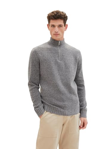 TOM TAILOR Herren Cosy Troyer Pullover, Grey Heather Melange, L von TOM TAILOR