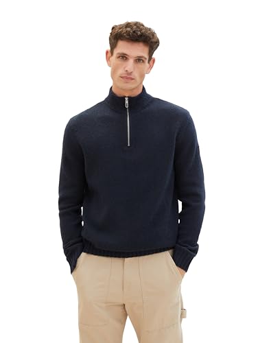 TOM TAILOR Herren Cosy Troyer Pullover, captain navy melange, L von TOM TAILOR