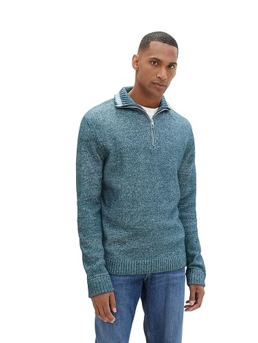 TOM TAILOR Herren Cosy Troyer Pullover, deep pond green white core, XL von TOM TAILOR