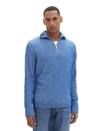 TOM TAILOR Herren Cosy Troyer Pullover, hockey blue white core, XL von TOM TAILOR