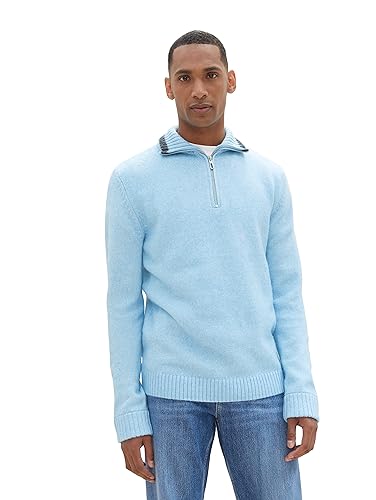 TOM TAILOR Herren Cosy Troyer Pullover, middle blue white core, XXL von TOM TAILOR
