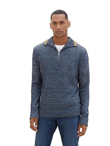 TOM TAILOR Herren Cosy Troyer Pullover, sky captain blue white core, XL von TOM TAILOR