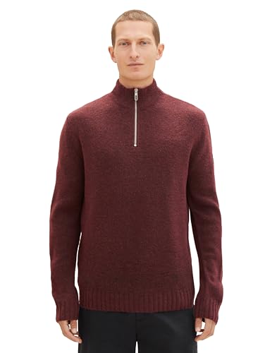 TOM TAILOR Herren Cosy Troyer Pullover, tawny port red melange, L von TOM TAILOR