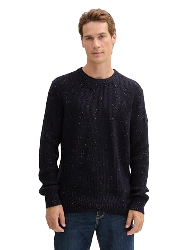 TOM TAILOR Herren Crewneck Strickpullover, 36942 - Navy Melange Multi Neps, XL von TOM TAILOR