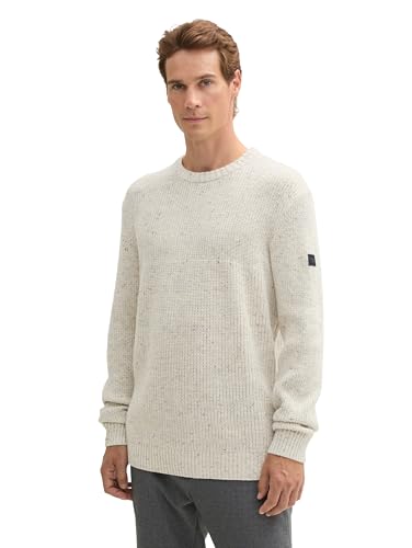 TOM TAILOR Herren Crewneck Strickpullover, 36943 - Offwhite Melange Multi Neps, XXL von TOM TAILOR