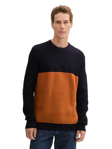 TOM TAILOR Herren Crewneck Strickpullover, 37027 - Navy Peanut NEP Colorblock, S von TOM TAILOR