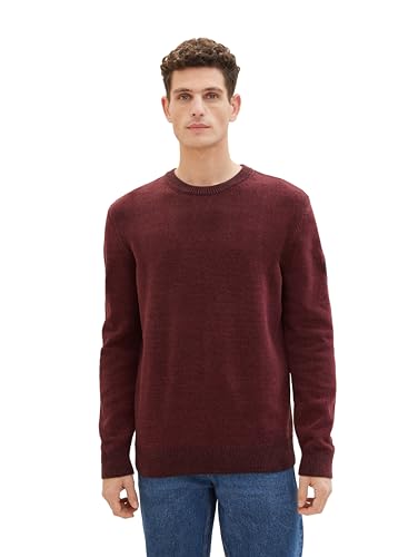 TOM TAILOR Herren Crewneck Strickpullover, Tawny Port Red, L von TOM TAILOR