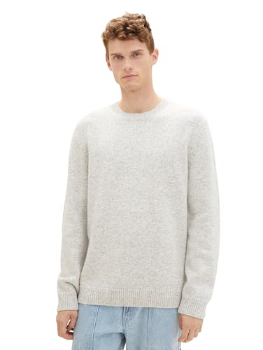 TOM TAILOR Herren Crewneck Strickpullover, grey melange white twotone, XXXL von TOM TAILOR